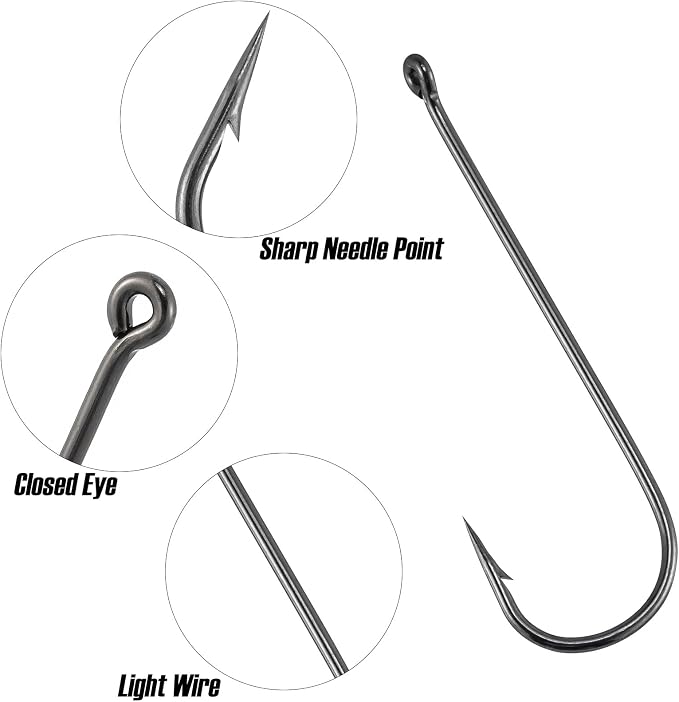 Dr.Fish 100 Pack Aberdeen Fishing Hooks Freshwater, Straight Shank Light Wire Worm Hooks for Bass/Crappie/Bream/Bluegill/Panfish