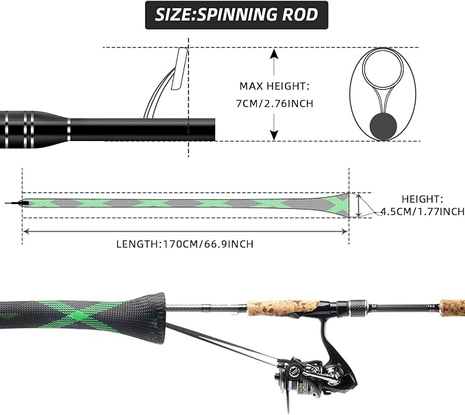 SF Fishing Rod Sock Fishing Rod Sleeve Rod Cover Braided Mesh Rod Protector Pole Gloves Fishing Tools for Spinning Fishing Rod,Casting Rod,Musky Rod, Ice Rod, Fly Rod, Spey Rod