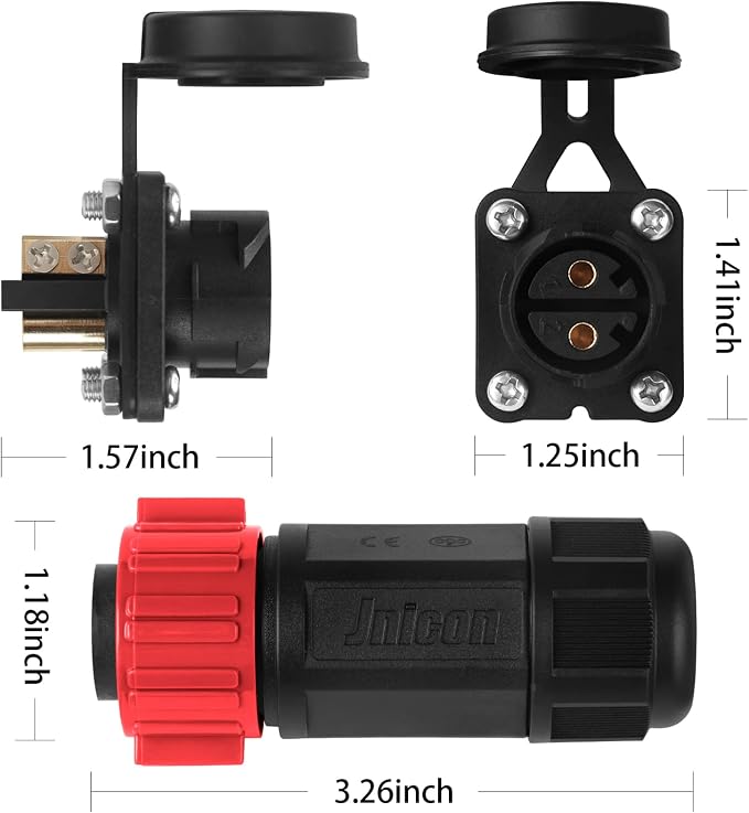 Trolling Motor Plug Receptacle Set, 12V/24V/ 36V/48V Plug for Trolling Motor/Down Rigger/Fishing Reel,Waterproof Marine Boat DC Power Connector