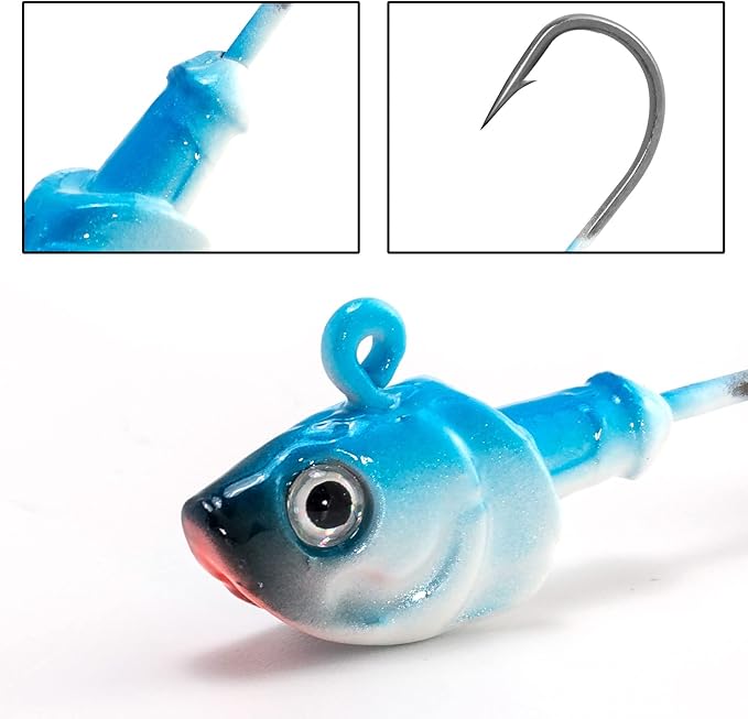 Dr.Fish 10 Pack Swimbait Jig Heads, Saltwater Fishing Jig Heads 3D Eyes High Carbon Steel Hooks Surf Fishing Lures Flounder Striper Halibut Pompano Bass