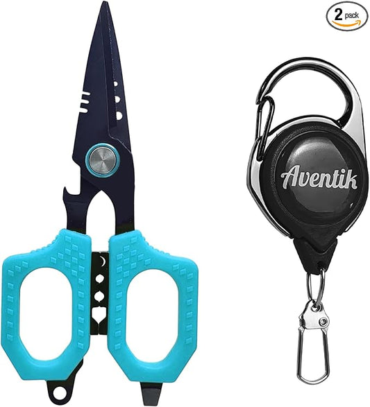 Eupheng 4.7 In Pro Fishing Scissors for Braided Line Mono Fluorocarbon with Zinger Retractor Clip, Dual Serrated Titanium-Coated Blades, Multifunction Fishing Shears