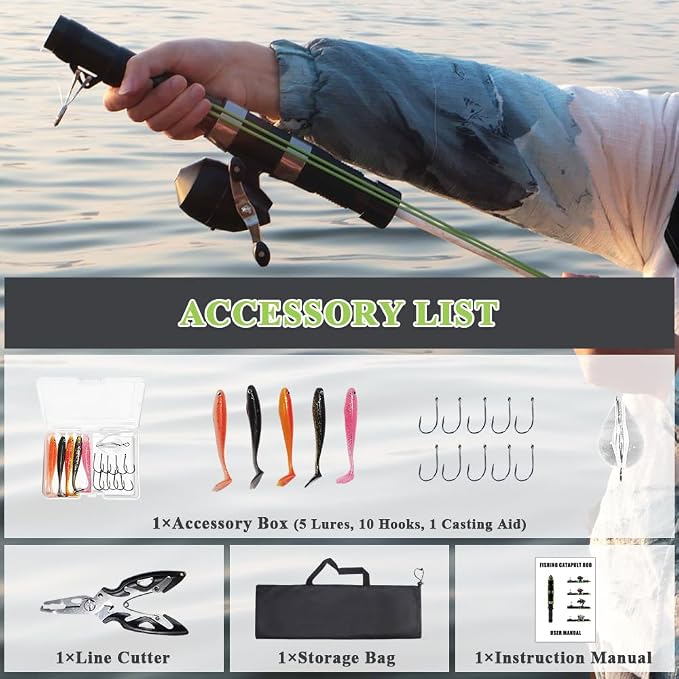 SUFFUSE Fishing Catapult Rod, Portable Carbon Fiber Fishing Poles and Reels Combo for Projecting Lures, Compact Freshwater and Saltwater Fishing Gear for Anglers Traveling