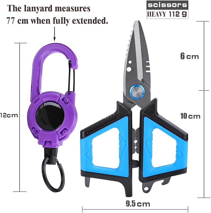 Professional Fishing Scissors With Bottle Opener Titanium Coated Serrated Blades Cut PE Mono Fluorocarbon Lines Non-Slip Soft Grip Multi-Purpose Fishing Tool