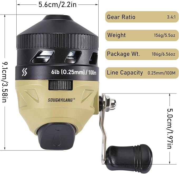 Sougayilang Spincast Fishing Reel,High Speed 3.9:1 Gear Ratio,Trouble-Free Push-Button Bait Casting Design and Reversible Handle for Left/Right Retrieve,Pre-Spooled with Monofilament Line