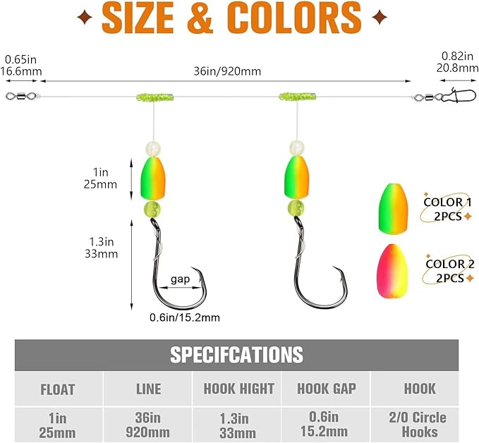 Dovesun 10PCS/4PCS Pompano Rigs for Surf Fishing Saltwater Fishing Rigs with Floats and Beads Unique Double-Line T-Knot Pre-Rigged Surf Fishing Gear & Tackle with Circle Hooks