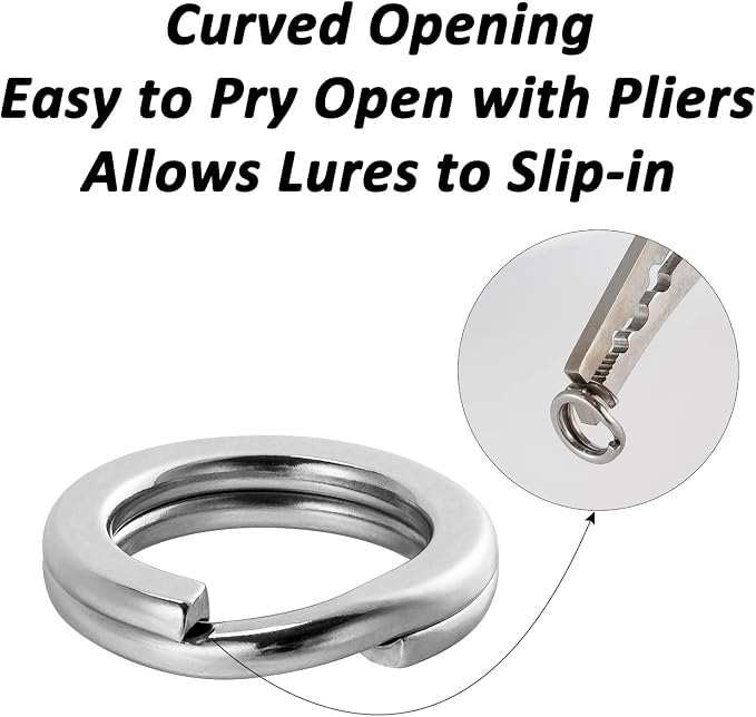 Dr.Fish Split Ring Stainless Steel Hyper Wire Flattened Fishing Lure Rings Heavy Duty Tackle Hook Line Connector Saltwater