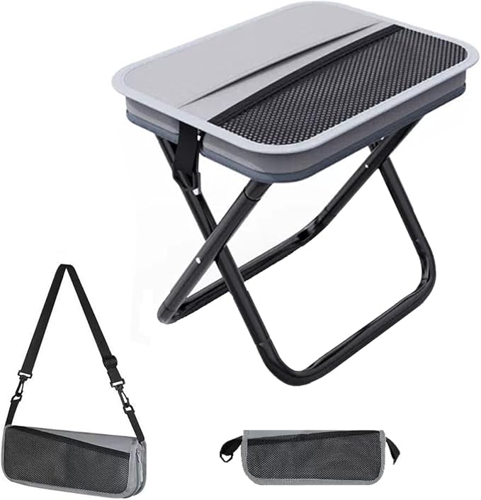 Portable Collapsible Stool, Large Camping Chair Supports 260 lbs, Adjustable Shoulder Strap Folding Stool, Ultralight Collapsible Stools with 2pcs storage bags for Hiking, Fishing, Outdoor (Gray)