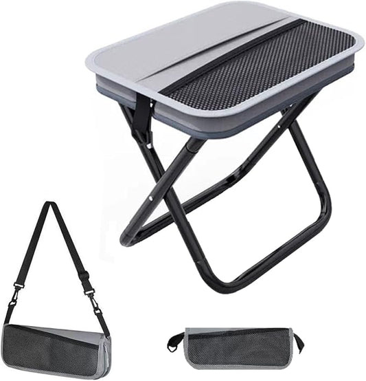 Portable Collapsible Stool, Large Camping Chair Supports 260 lbs, Adjustable Shoulder Strap Folding Stool, Ultralight Collapsible Stools with 2pcs storage bags for Hiking, Fishing, Outdoor (Gray)