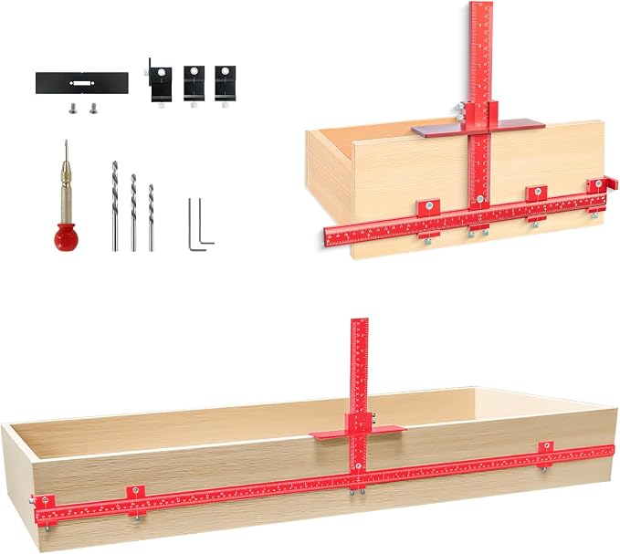 44" & 16" Max Cabinet Hardware Jig Kit, Cabinet Handle Jig and Auto Center Punch, Aluminum Alloy Cabinet Handle Template Drill Guide, Cabinet Pull Jig for Long Handles/Knobs/Pulls, Drawer/Door
