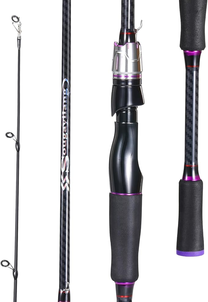 Sougayilang Fishing Rod 24-Ton Carbon&Glass Fiber Composite Spinning and Casting Rod, 2 Piece for Bass Trout Crappie Travel Fishing- 6'0"