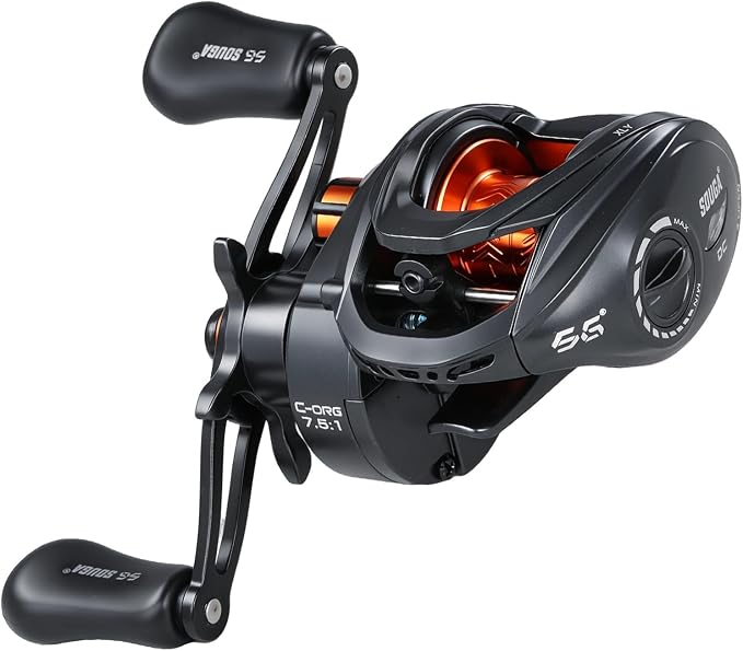 SOUGA DC Baitcaster Reel, Smart Digital Anti Backlash Baitcasting Reel, 7.5:1 High Speed, 8+1 Bearings, 18LB Max Drag, CNC Aluminum Spool, Line Out Alarm, Low Profile Fishing Reel for Bass & Beginners
