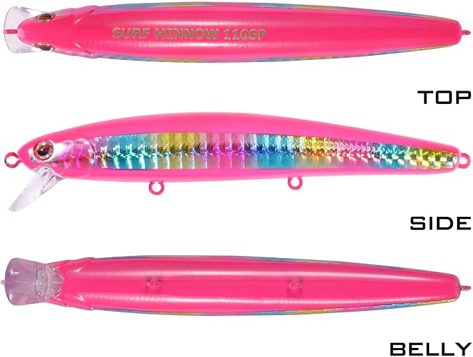 LITTMA California Surf Fishing Lures Saltwater Jerkbait Crankbait Surf Minnow 110/125 - Metallic Sardine Super Glow & Pearl Pink Belly Glow Lures for Halibut & Striper Fishing