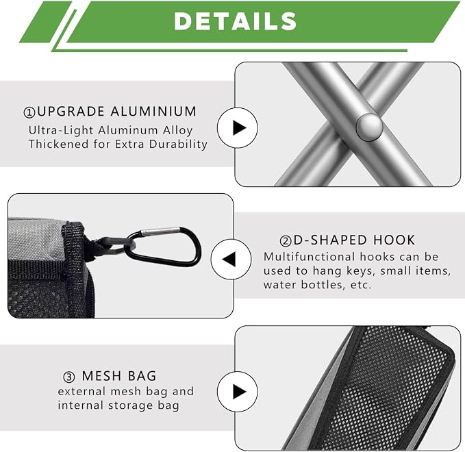 2 in 1 Collapsible Camping Stool & Sling Bag, Aluminum Alloy Frame, 220LB Load Capacity, Portable Folding Fishing Stool for Outdoor Activities, Grey, Small