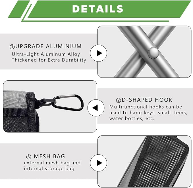 2 in 1 Collapsible Camping Stool & Sling Bag, Aluminum Alloy Frame, 220LB Load Capacity, Portable Folding Fishing Stool for Outdoor Activities, Grey (Medium)
