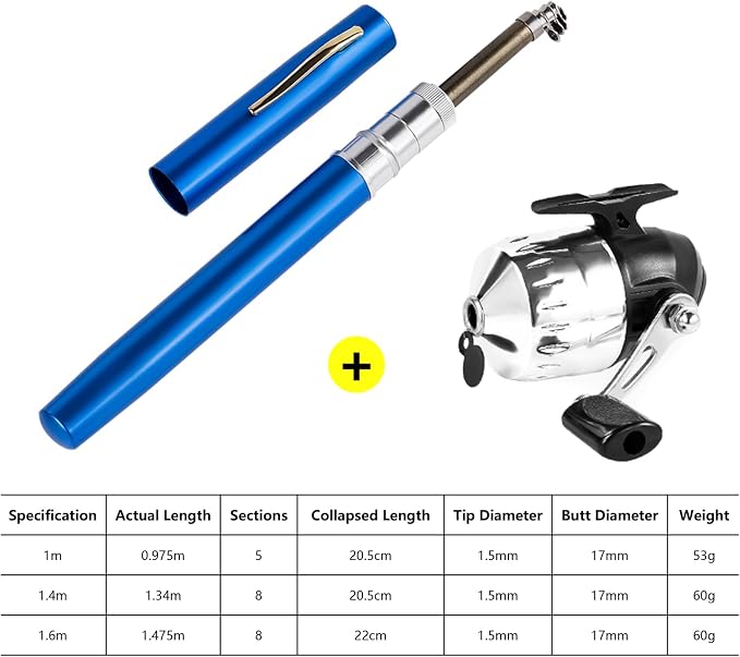 Pen Fishing Rod and Reel Combo Pocket Fishing Rod Telescopic 39in/55in/63in+Spinning Reel, Mini Fishing Pole Kit Ultralight for Traveling Fishing