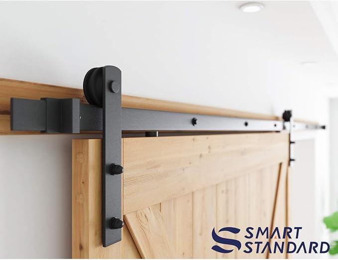 SMARTSTANDARD 10ft Barn Door Hardware Kit - Heavy Duty, Easy to Install, Fits 60" Wide Door Panel (I Shape Hangers)