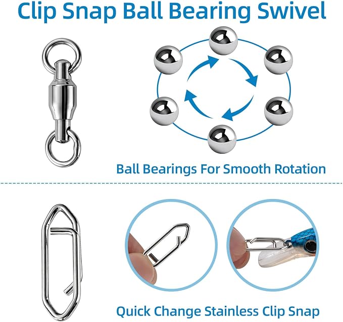 30 PCS Fishing Swivels, Heavy Strength Snap Swivels Fishing Tackle, Stainless Snap Swivels for Lure, Fish Accessories Kit for Saltwater & Freshwater