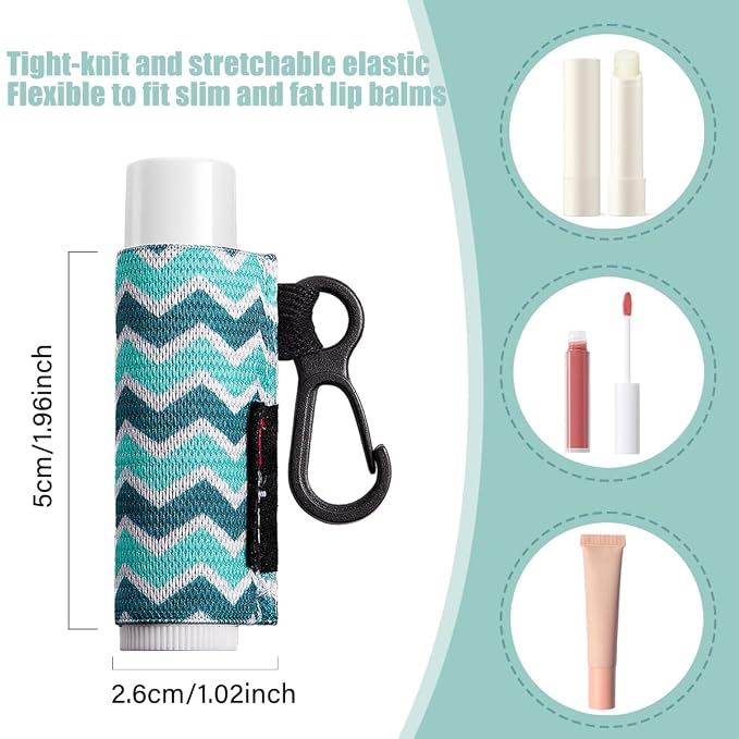 HEYSKAY 5pcs Lip Balm Holder Keychain Lipstick Sleeves Chapstick Lip Gloss Holder Keychain Elastic Sleeves for Men Women(Wave/Flower/Leo)