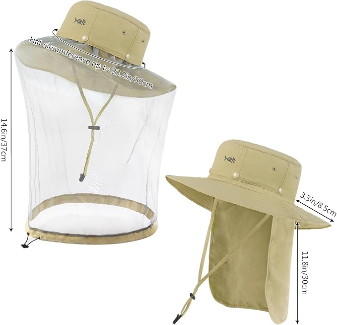 BASSDASH UPF 50+ Mosquito Sun Hat with Hidden Head Net and Neck Flap for Men Women Outdoor Fishing Hiking Camping