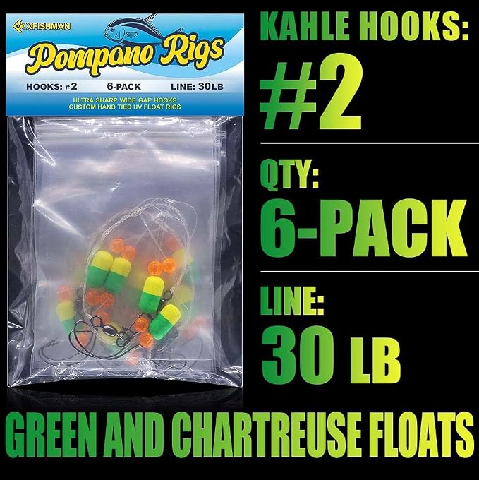 Pompano-Rigs-for-Surf-Fishing-Saltwater-Gear with Double Circle & Wide Gap Hook-6-Pack Surf Fishing Tackle