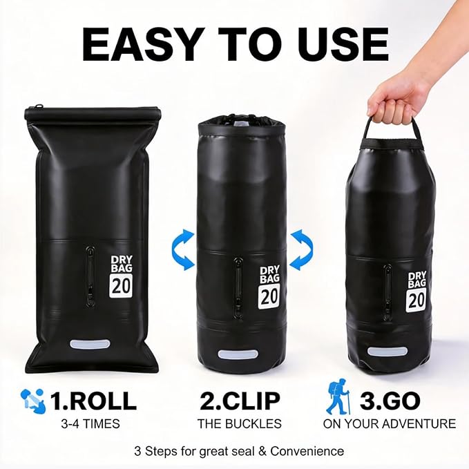 20L Waterproof Dry Bag - Floating Heavy Duty PVC Dry Sack - for Boating, Fishing & Beach - Backpack Style Waterproof Bag for Men & Women