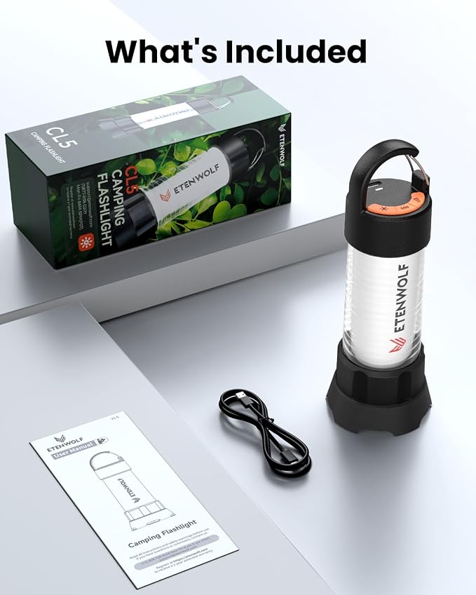 ETENWOLF Ultra Bright Camping Lantern, 1000LM LED Mini Flashlight Spotlight, 5000mAh Rechargeable Lantern with 6 Modes, Waterproof Portable Tent Light for Camping, Hiking, Power Outages & Emergencies