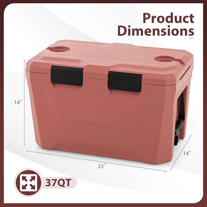 COSTWAY Insulated Portable Cooler, Hard Shell Ice Chest w/ 2 Cup Holders, Bottle Opener, Drain Plug, 3-Day Ice Retention, Outdoor Leak-Proof Dry Box for Beach, Camping, Fishing, Picnic