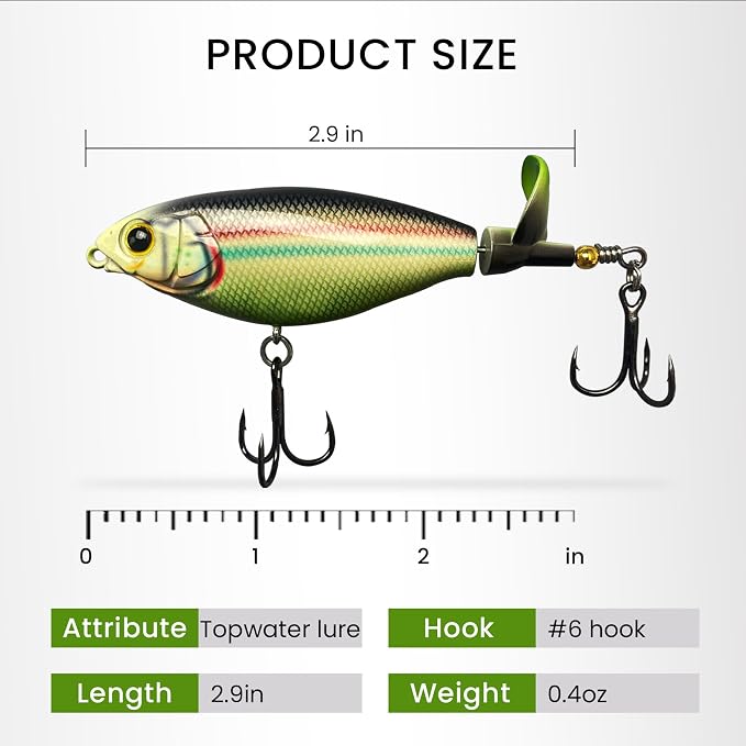 Pristis 3 pcs Topwater Fishing Plopper Lures, Floating Popper Bait Set with Chemically Sharpened Hooks for Saltwater Freshwater, Top Water Plopping Swimbait Teaser for Bass Tuna Perch Pike Crappie