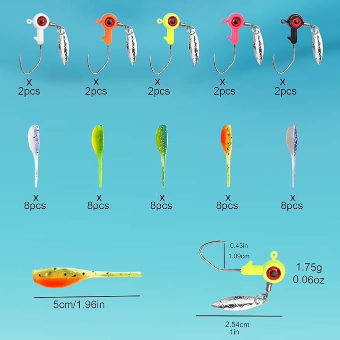 50pc Crappie Jigs Lure Set - 2in Bait, Jig Heads & Hooks for Versatile Fishing