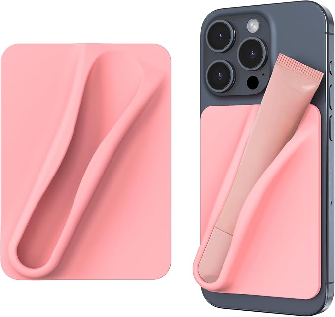 DOB SECHS Silicone Lip Holder for Cell Phone Lipstick Lip Glaze Phone Case Adhesive Back Stick On Holder for iPhone and Android Smartphone, Orange