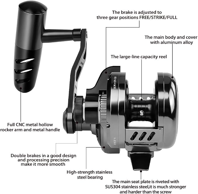 Jigging Reel Conventional Reels - Lever Drag Saltwater Heavy Duty Deep Ocean Big Game Offshore Round Aluminum Trolling Reel - Black Saltwater Jigging Fishing Reels