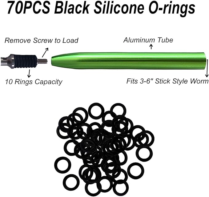 Wacky Rigging Tool, Fishing Bait Rigs, Wacky Rig Ring Tool with 70PCS Worm O-Rings, Wacky Worm Kit for Senko Neko Finesse Stick Soft Baits