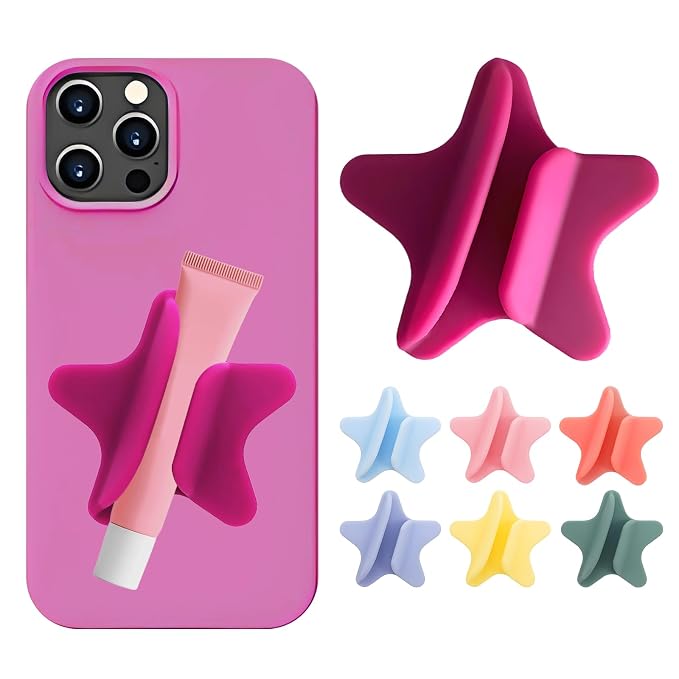 Lip Gloss Holder Phone Case,2026 New Model Five-Pointed Star Gloss Bracket,Self-Adhesive Lip Holder Suitable for iPhone Samsung Galaxy Moto and Android(Rose Pink)