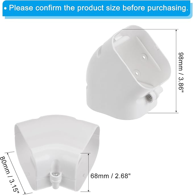 PATIKIL 3" PVC Decorative Line Cover, 2 Pack 45°Elbow Tubing Parts Accessories for Air Conditioner Central AC Heat Pump, White