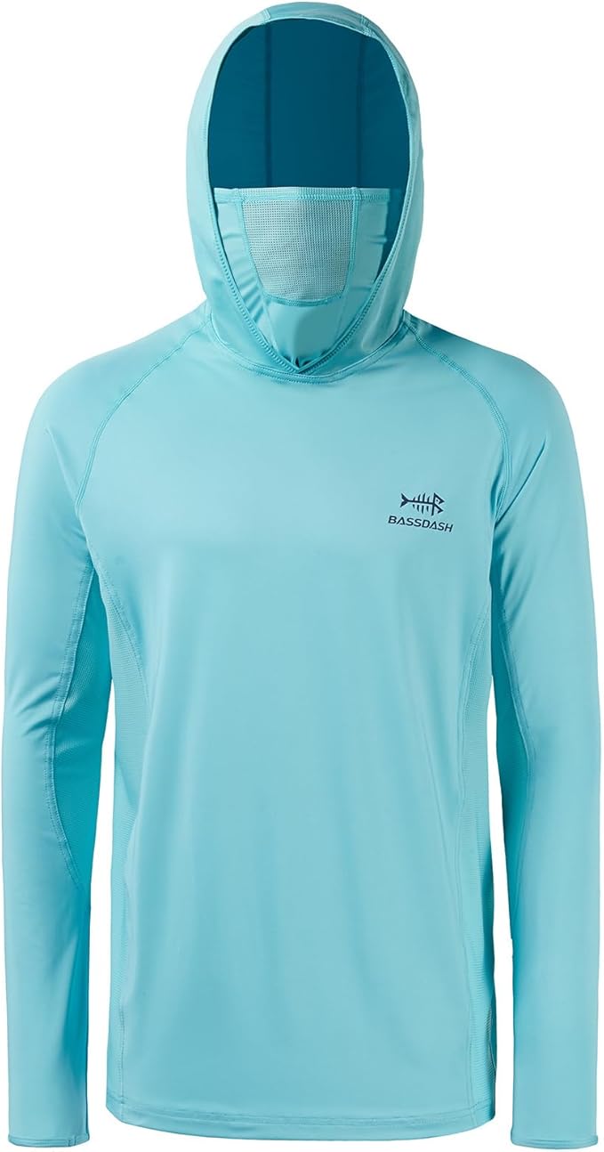 BASSDASH UPF 50+ Men’s Long Sleeve Fishing Shirt with Mask UV Neck Gaiter Hoodie