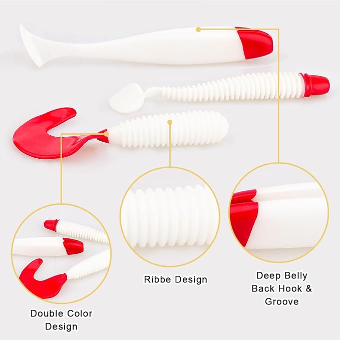 30pcs Soft Plastic Fishing Lures Paddle Tail Swimbaits Soft Baits Lure for Bass Crappie Trout Shad Freshwater Saltwater Fishing Mixed 3.5 Inch 4.7 Inch Swim Bait Kit with Box