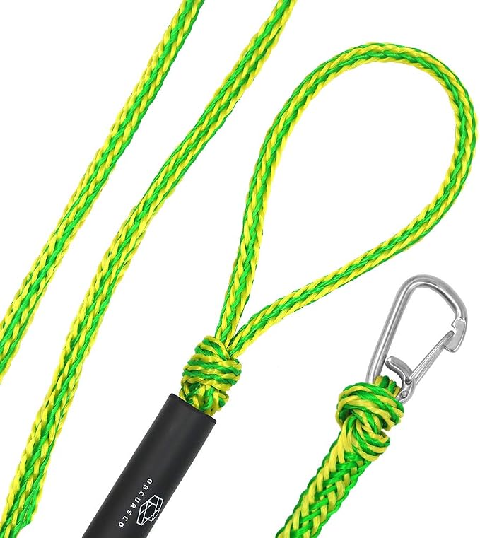 Obcursco PWC Boat Dock Lines for Jet Ski Premium Boat Rope with 316 Stainless Steel Clip. Ideal for Kayak, Watercraft (Green/Yellow, 21ft X 1)