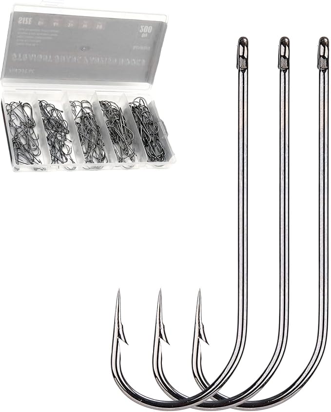 200Pcs Panfish Fishing Hooks Freshwater, Light Wire Crappie Hooks Straight Shank Aberdeen Hook for Bluegill Small Bass 5 Sizes Assorted 6# 4# 2# 1# 1/0
