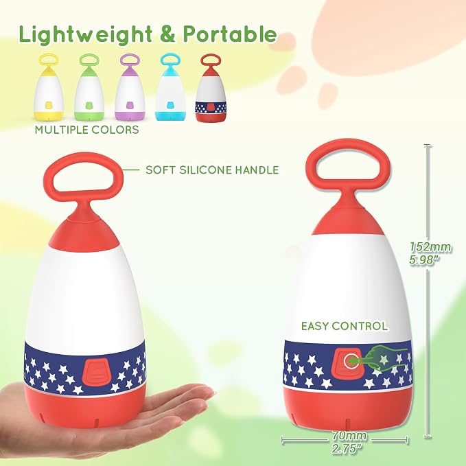 Kids Camping Lantern & Night Light, Battery Powered, 360° Eye-Safe Light, American Flag Pattern, IPX4 Waterproof Scout Gear & Decor (American Flag, 3× AAA Included)