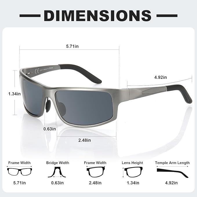 Unbreakable Polarized Sports Sunglasses for Men, Scratch/Seawater-Proof/Oleophobic Coating Lens, Aluminum Frame Sun Glasses