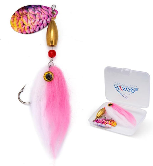 Pike Musky Walleye Fishing Lure Spinnerbait with Feathered Hooks Rooster Tail Fishing Lures Spoon Lures Baits with Tackle Box