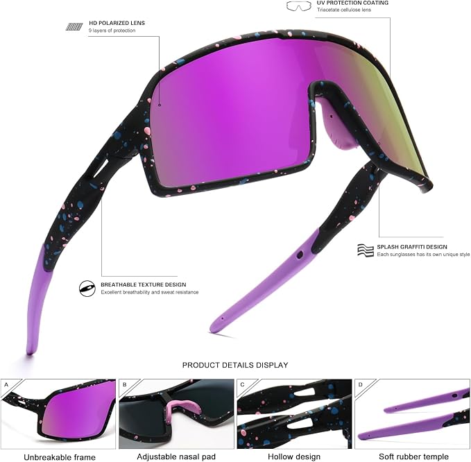 SEKKAF Polarized Sports Sunglasses for Men and Women Cycling Glasses UV Protection Goggles for Mountain Bike Running Fishing