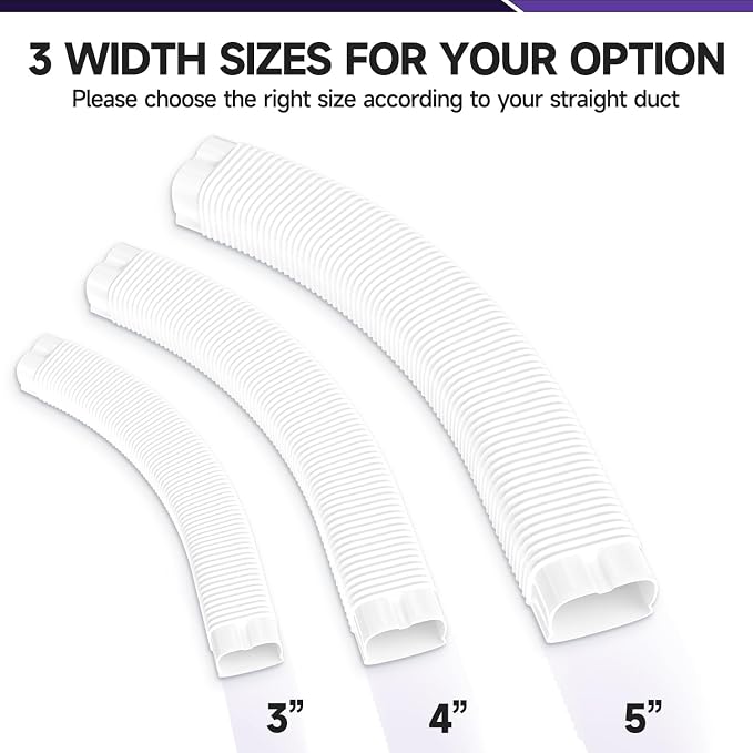 5" Width x 2.6 Ft Flexible Duct, PE Material, Mini Split Line Set Cover Part, Air Conditioner Accessories for Mini Split Air Conditioners and Central AC, White