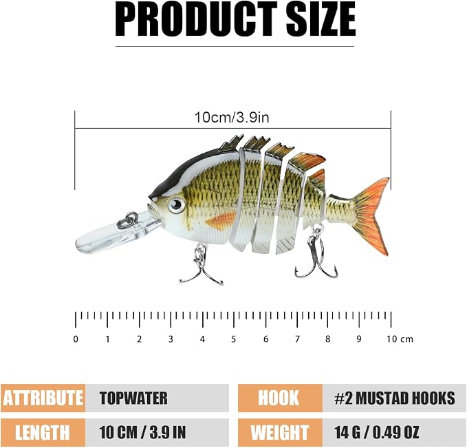 TRUSCEND Swimmax Easy Catch Fishing Lures with BKK Hooks, Wiggling, Vibrating, Rattling and Gurgling for More Bite, Heavy-Duty Dyneema Fiber Jointed Swimbaits for Bass, Trout, Walleye, Crappie, Pike