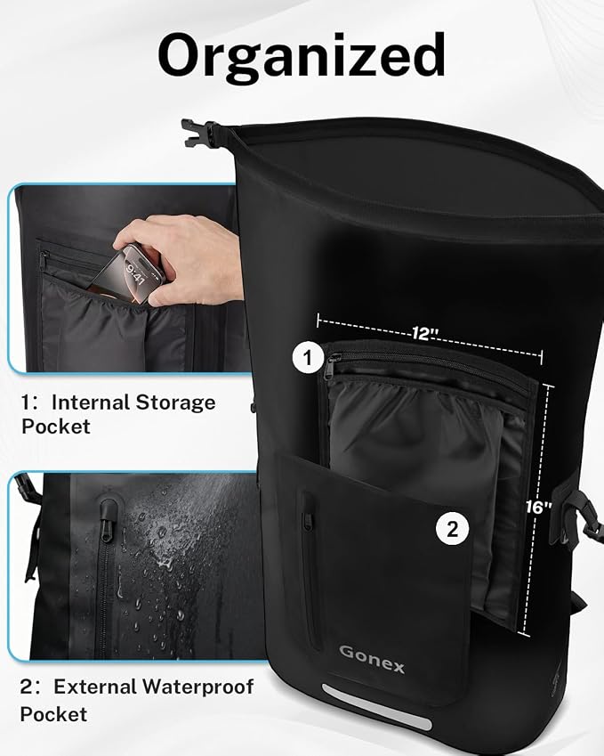 Gonex Ultralight Waterproof TPU Backpack, 35L Roll Top Dry Bag with Comfortable Padded Back Panel for Kayaking Boating Camping Fishing Travel,Black