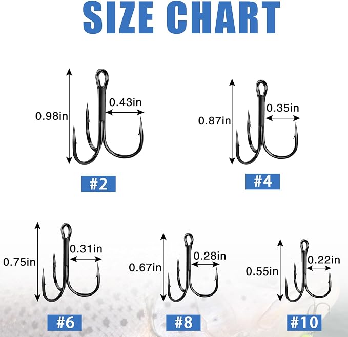 Fishing Treble Hooks Triple Fishing Hooks High Carbon Steel Barbed Sharp Round Bend Treble Hooks Replacement for Hard Lures Bait