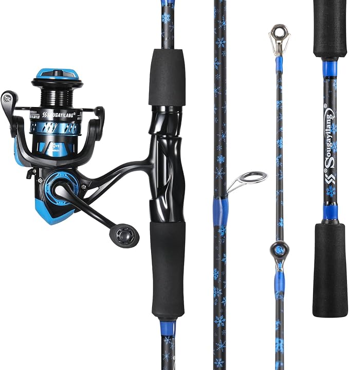 Sougayilang Fishing Rod Reel Combos,Two Pieces Fiberglass Durable and Strong Spinning Pole with Smooth Reel Available for Freshwater Catching Bass, Trout, Catfish