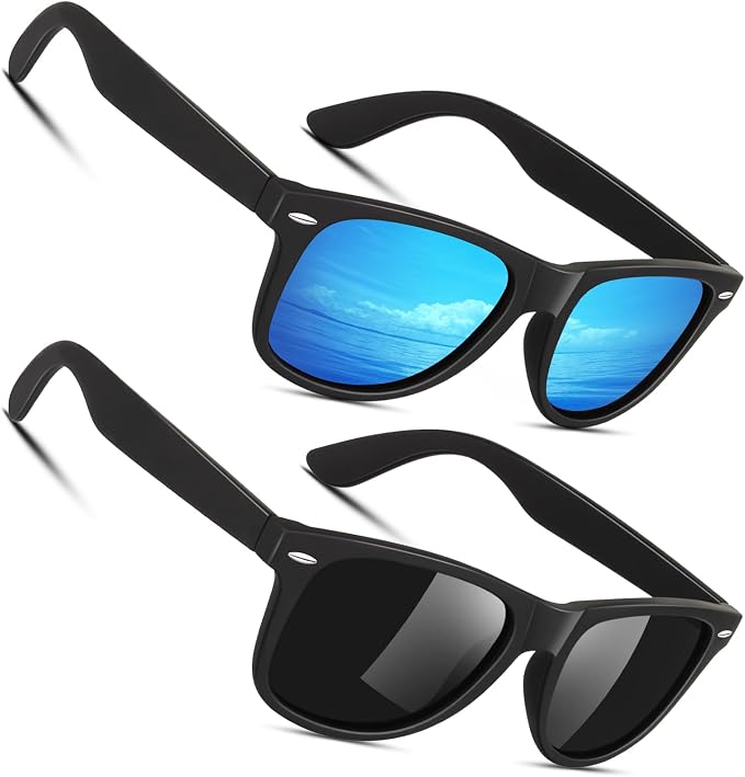 Sunier Polarized Sunglasses for Men and Women, Retro Square Matte Finish UV400 Protection Shades for Driving, Fishing