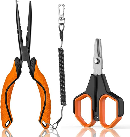 Fishing Tools Kit, Fishing Pliers,Fishing Scissors, Fishing Line Cutter for Braided Fishing Line,Fishing Gear with Lanyard