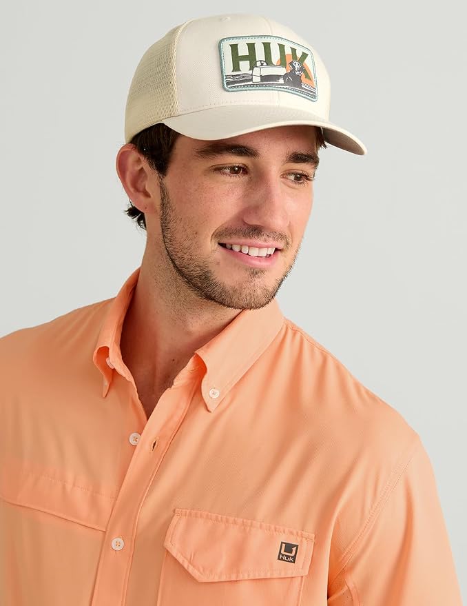HUK Men's Tide Point Kc Scott Original Artwork Short Sleeve Shirt, Fishing Button Down